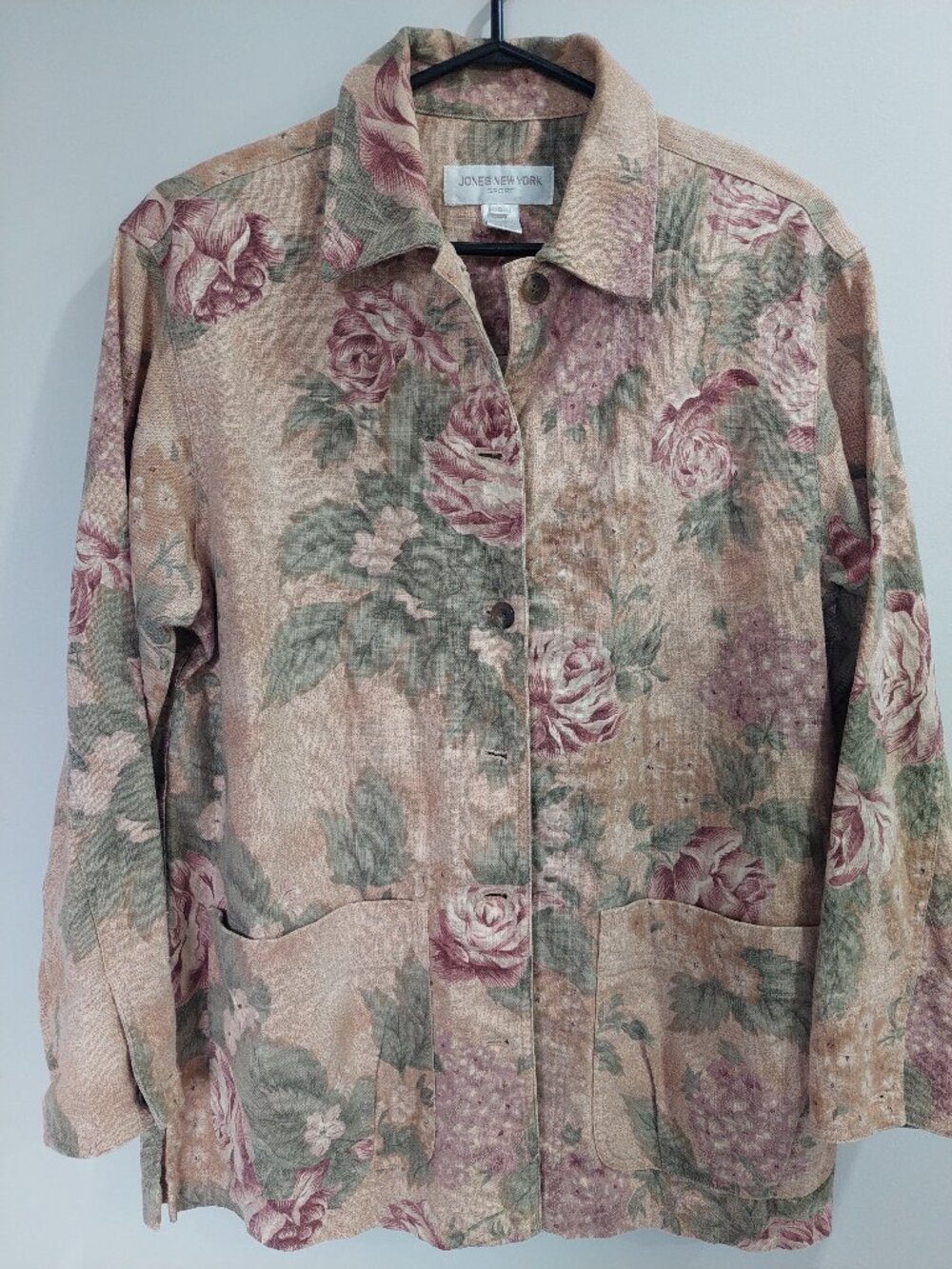 Vintage Jones New York Women's Sz S Floral Linen-blend Chore Jacket